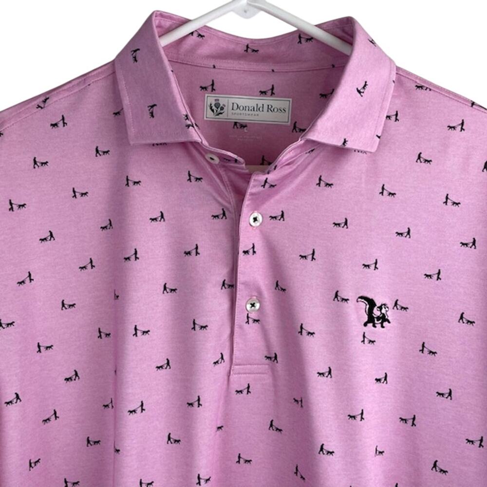 Donald Ross men's golf polo with dog walker print.